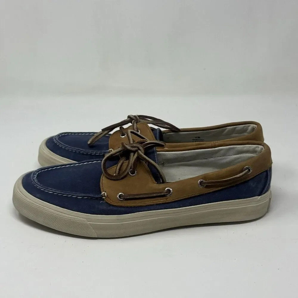 Sperry Top Sider Bahama Boat Shoes Mens 11 M Blue Brown Leather Canvas 2 Eye